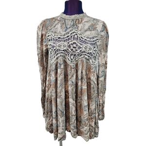 Free People Sweet Thing Paisley Long Sleeve Tunic Top‎ Size Medium Women P51